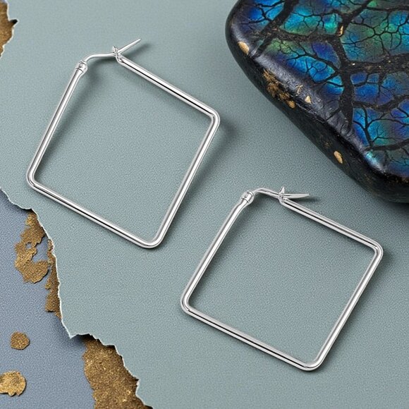 🆕Minimalist Geometric Square Hoop Earrings 18K Gold Plated Stainless Steel - Picture 3 of 12